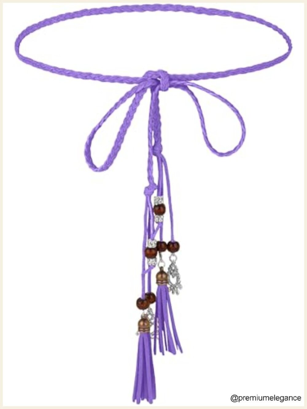 Woven PU Leather Chain Belt with Tassels Boho Rope Belt for Dress Skirt